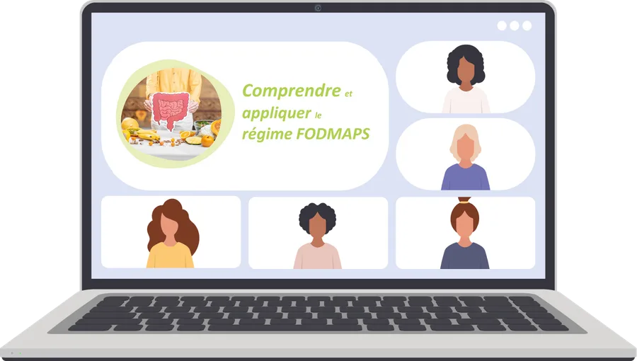 Aperçu de la classe virtuelle « Régime FODMAPs » sur un ordinateur portable